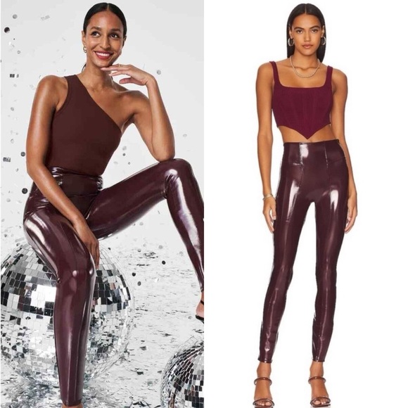 SPANX Faux Patent Leather Leggings Ruby - Picture 1 of 10